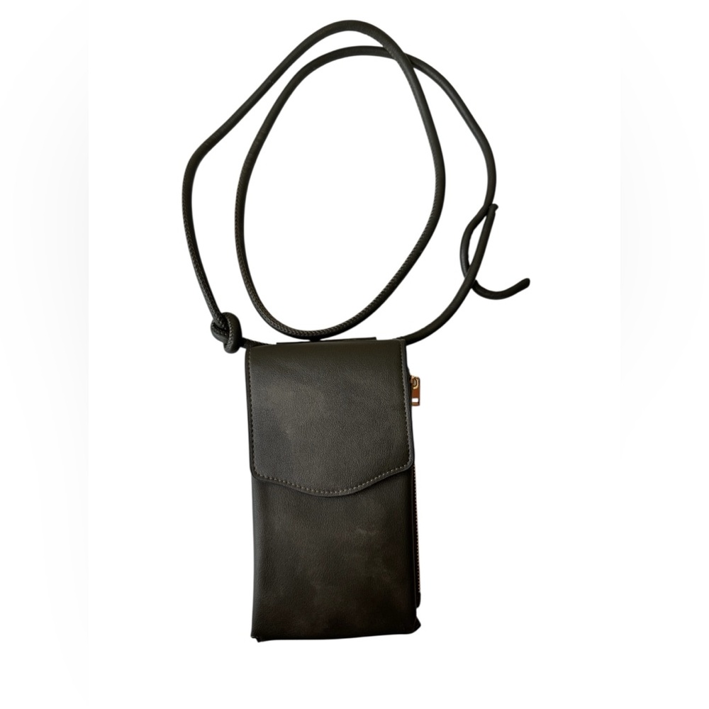 A New Day Olive Green Faux Vegan Leather Crossbody Bag Boho Phone Holder